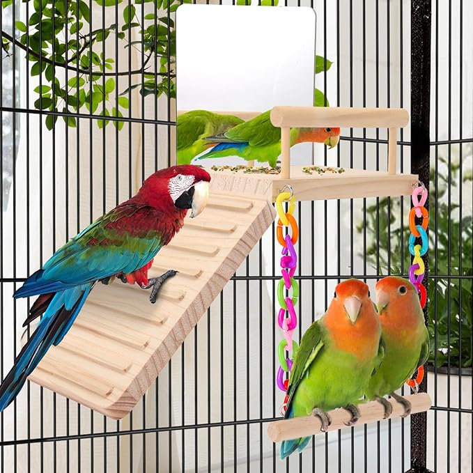 Bird Toy for Cockatiels, Lovebirds, Budgies, and Parrotlets – Perch and Swing Ladder