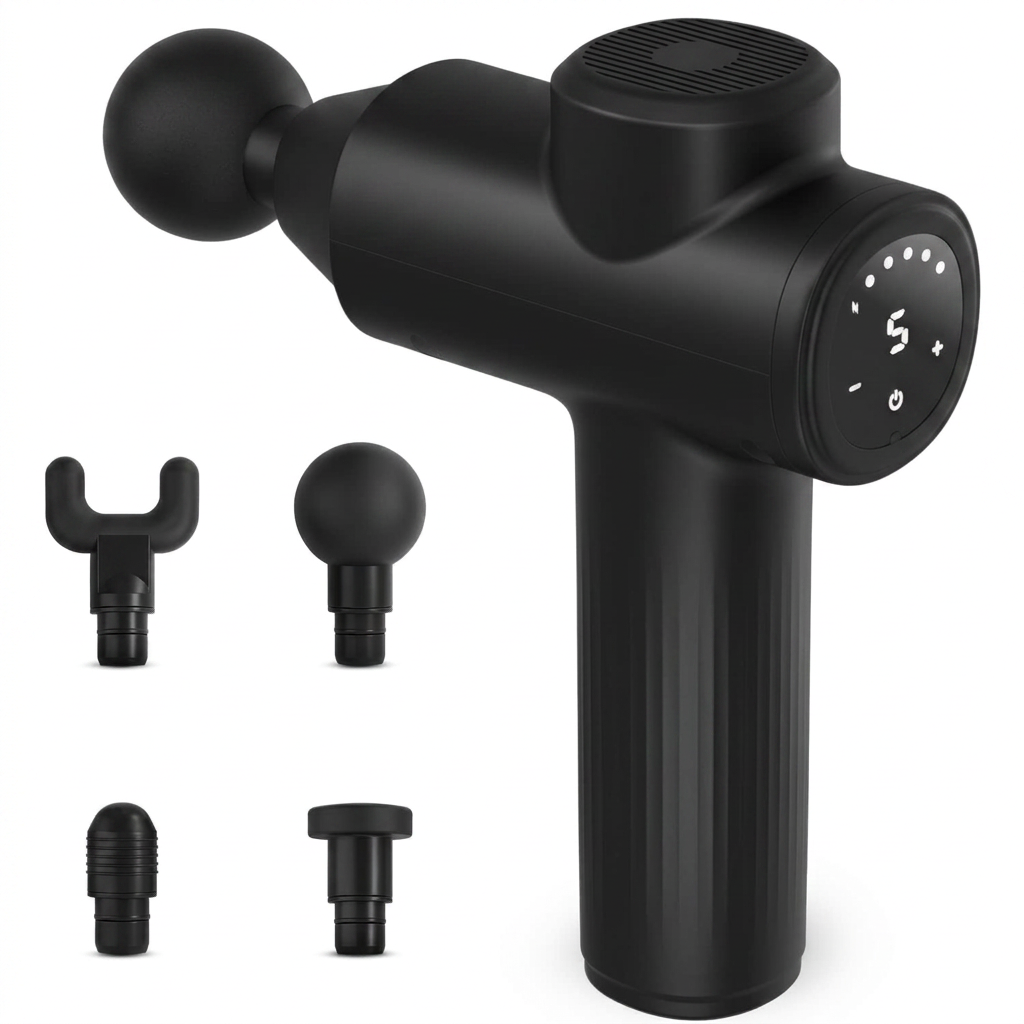 head massage gun with 5 speed levels for deep tissue muscle relief
