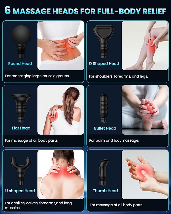 Handheld massage gun used for neck and back pain relief therapy