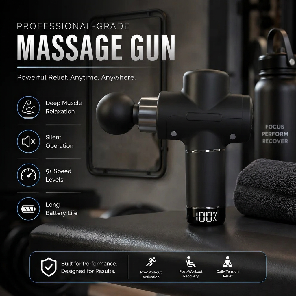 Electric body massager being used on leg muscles