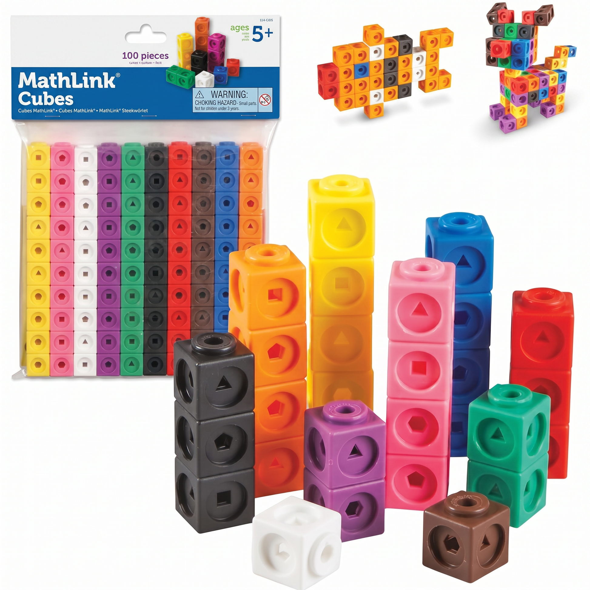 MathLink cubes 100 piece set with colorful linking blocks for kids math learning activities