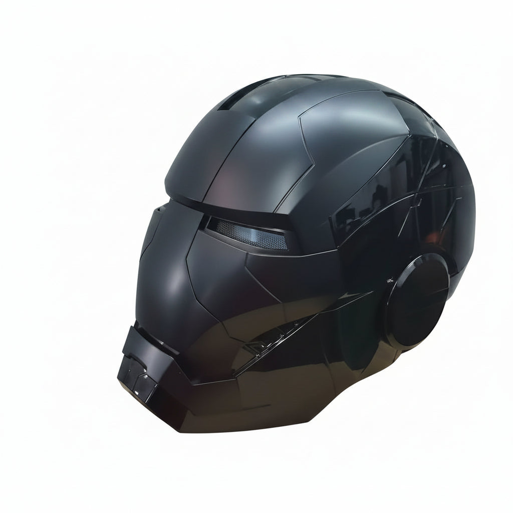 Matte black cosplay helmet with futuristic wearable design