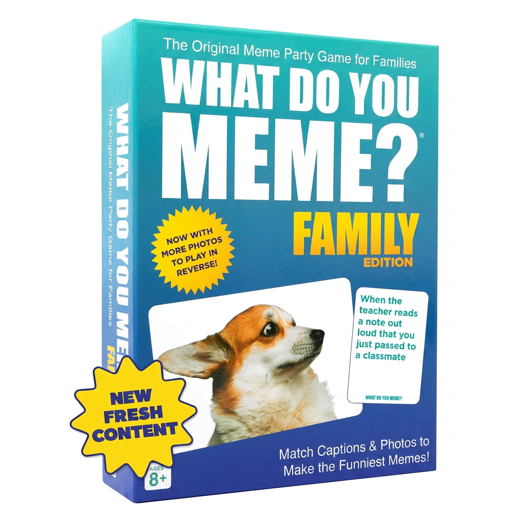 Meme card game for family party fun with caption cards