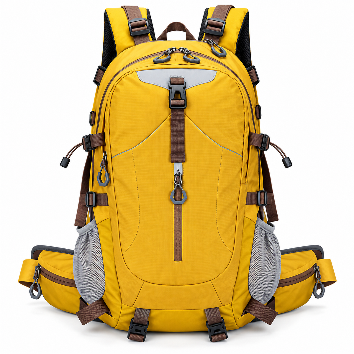 Front view of a men's travel rucksack showing its overall shape and design.