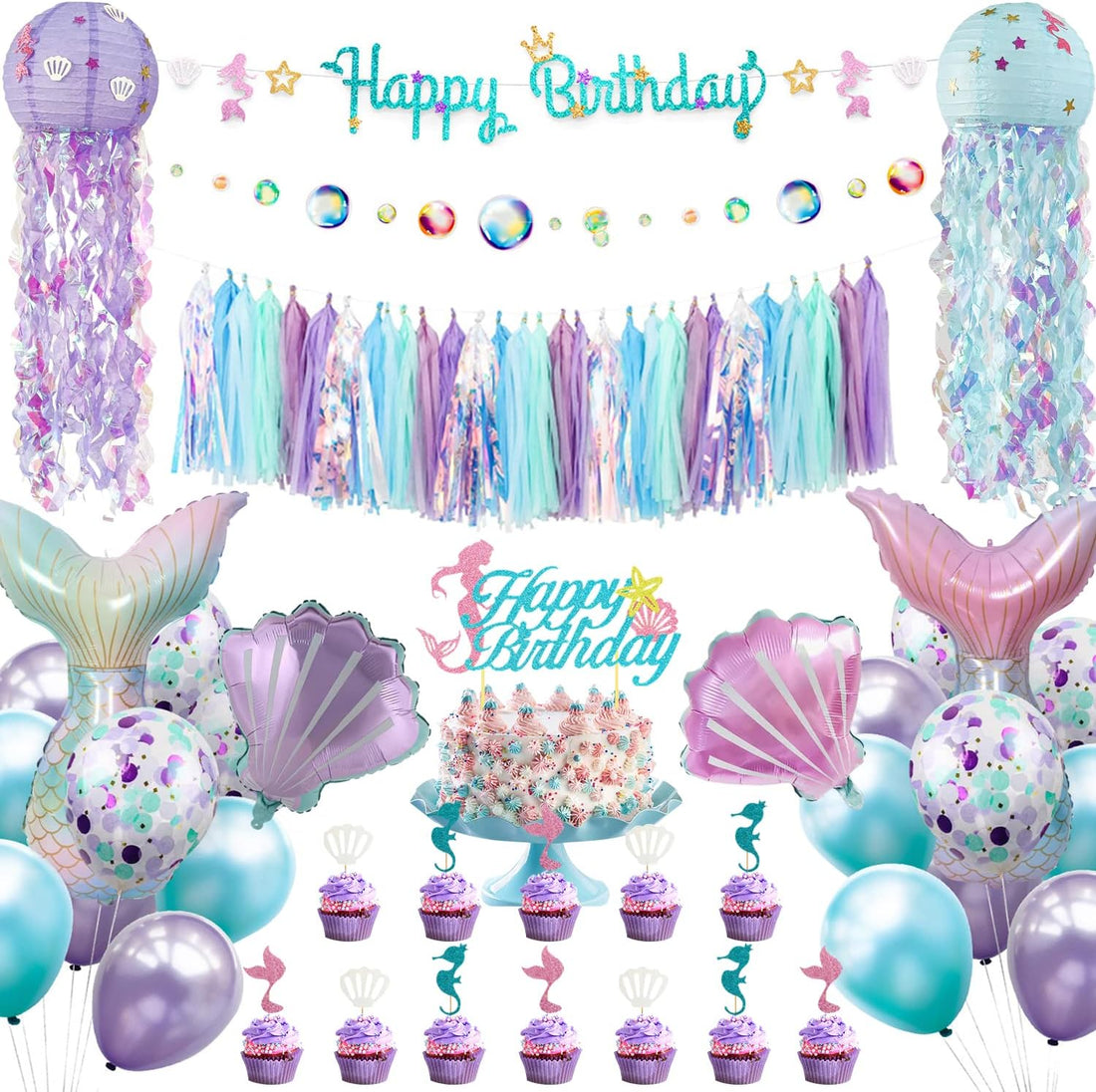  Mermaid birthday party decorations set with banner balloons and garlands