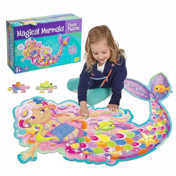 Mermaid Floor Puzzle for Kids 41 Piece Jumbo Jigsaw Puzzle Large Shimmery Ocean Puzzle for Toddlers Preschool Learning Toy Age 3 4 5 Years