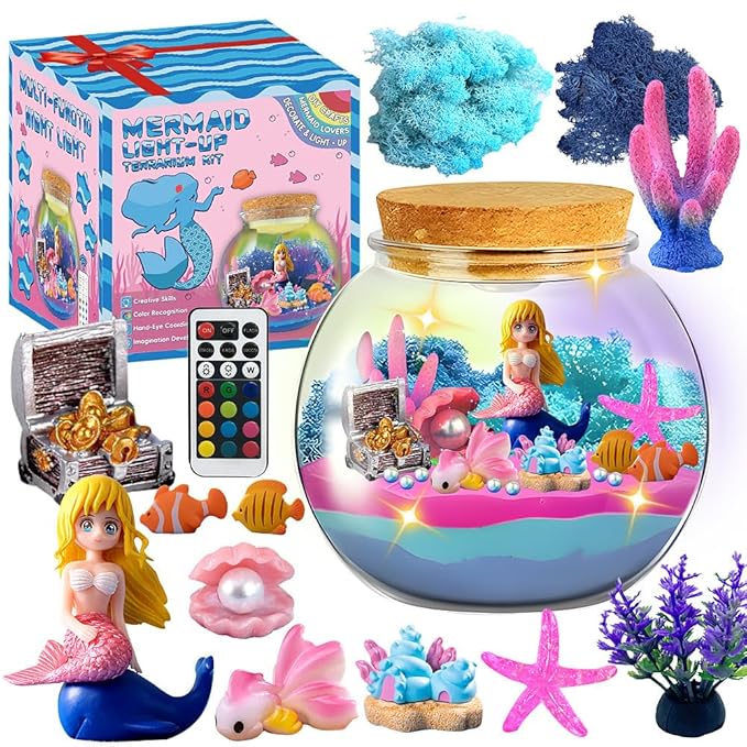 Mermaid terrarium craft kit DIY LED night light for kids