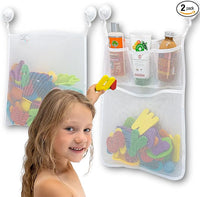 2 pack mesh bath toy organizer with 8 strong hooks for bathroom storage