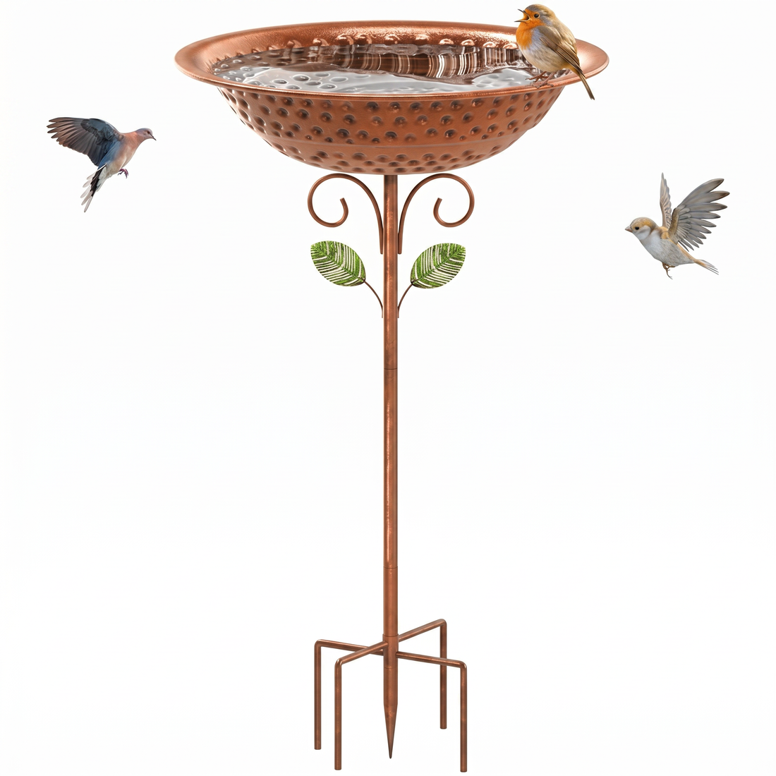 42.1-inch tall freestanding metal bird bath with bowl in vintage copper