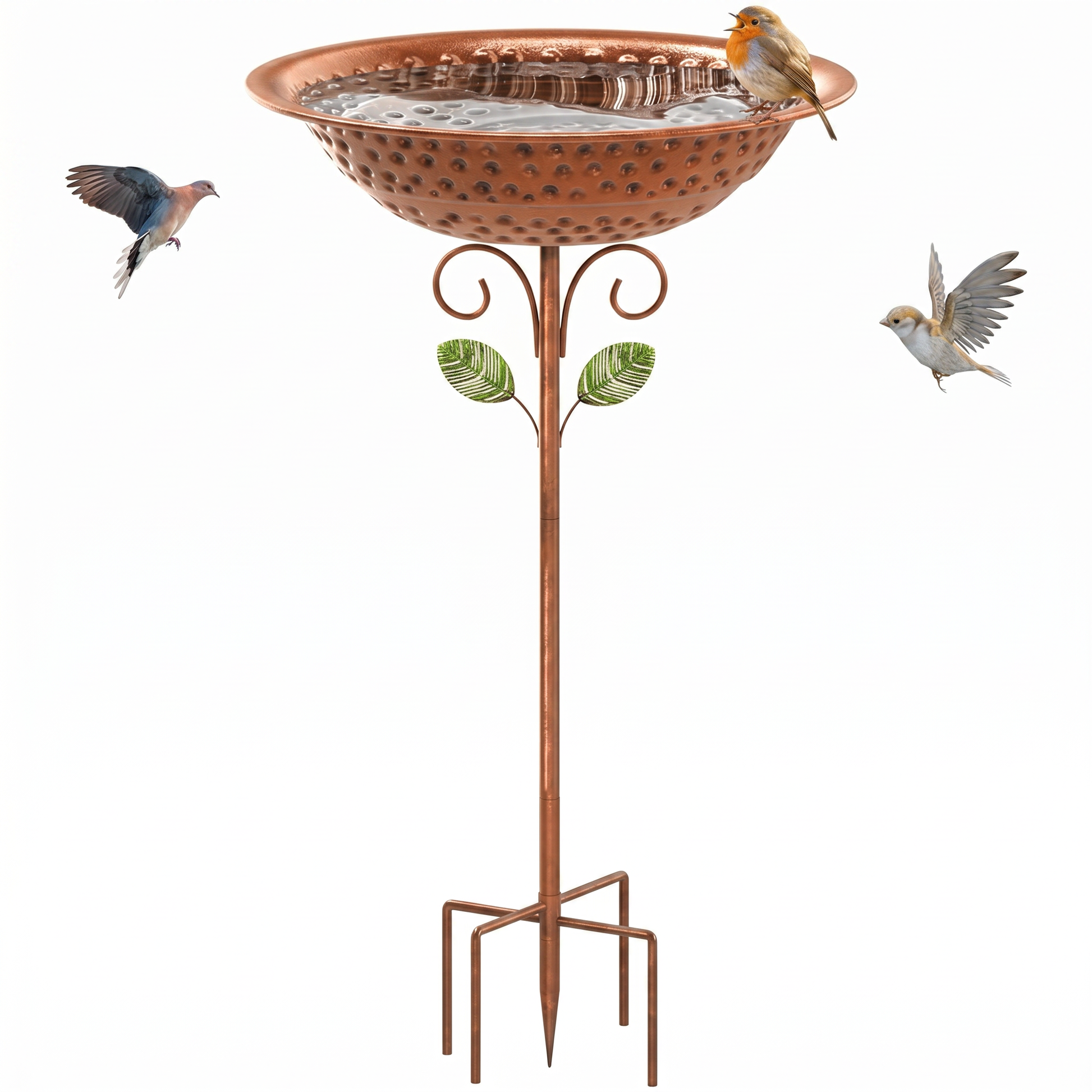 42.1-inch tall freestanding metal bird bath with bowl in vintage copper