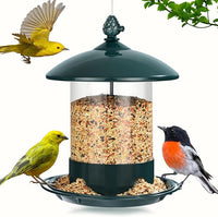 Outdoor hanging metal bird feeder with 360-degree tray