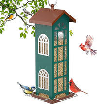 Outdoor hanging metal bird feeder for small birds, suitable for garden, patio, yard, and balcony use.