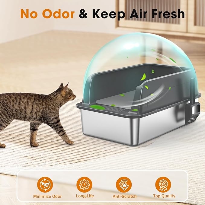 Metal cat litter box with lid for home pet area