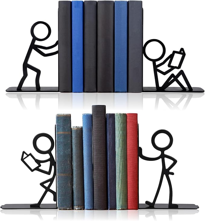 Metal People Bookends Set For Decorative Bookshelf Organization And Home Decor