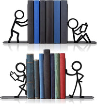 Metal People Bookends Set For Decorative Bookshelf Organization And Home Decor