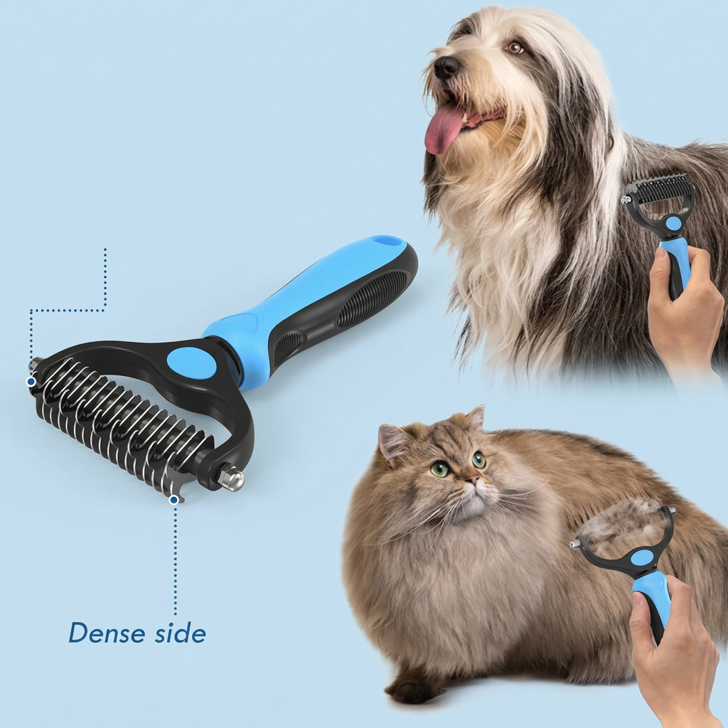 Front view of a metal pet comb