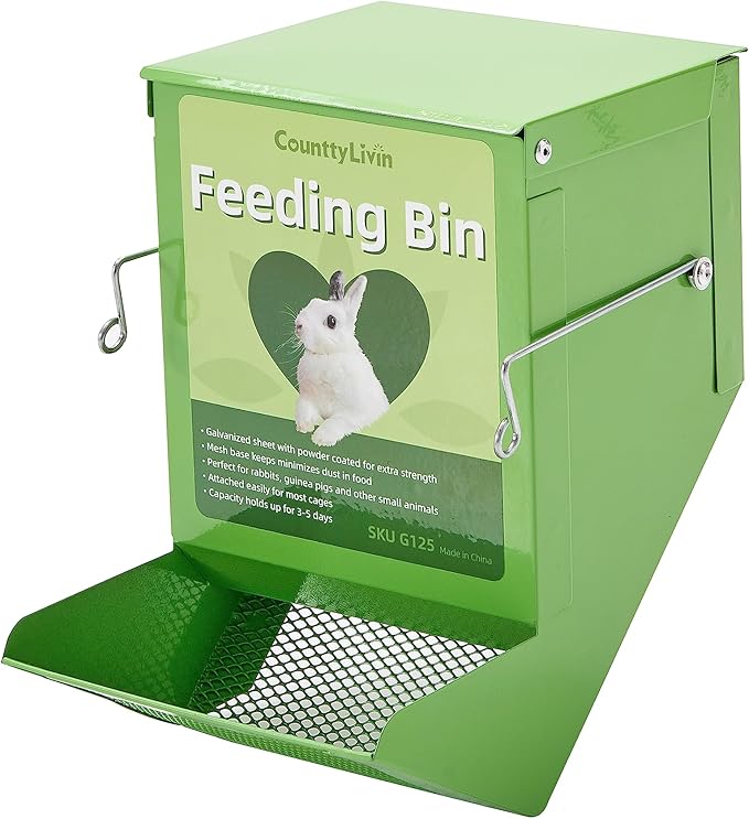 Green metal small pet feeder with fitted lid