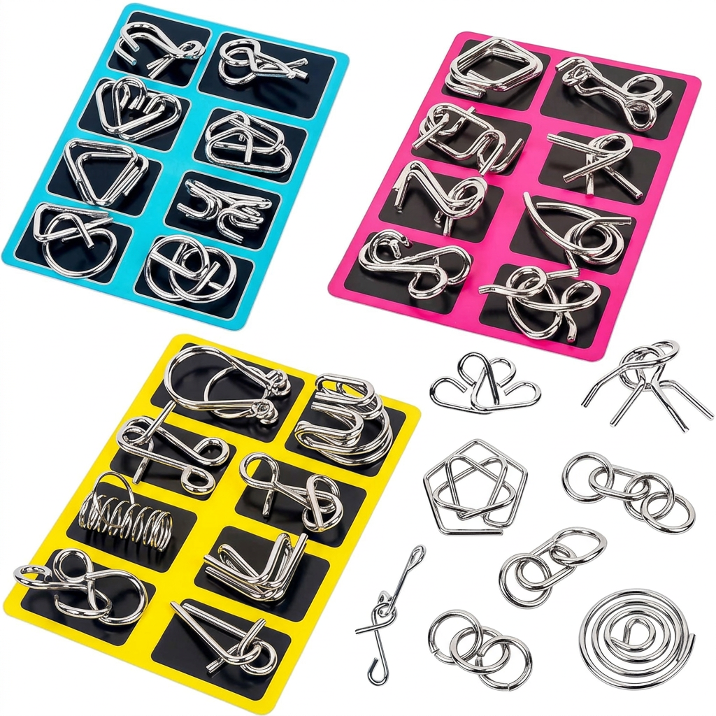 Metal Wire Puzzle Set of 24 – Brain Teaser and IQ Test Disentanglement Puzzles for Kids & Adults