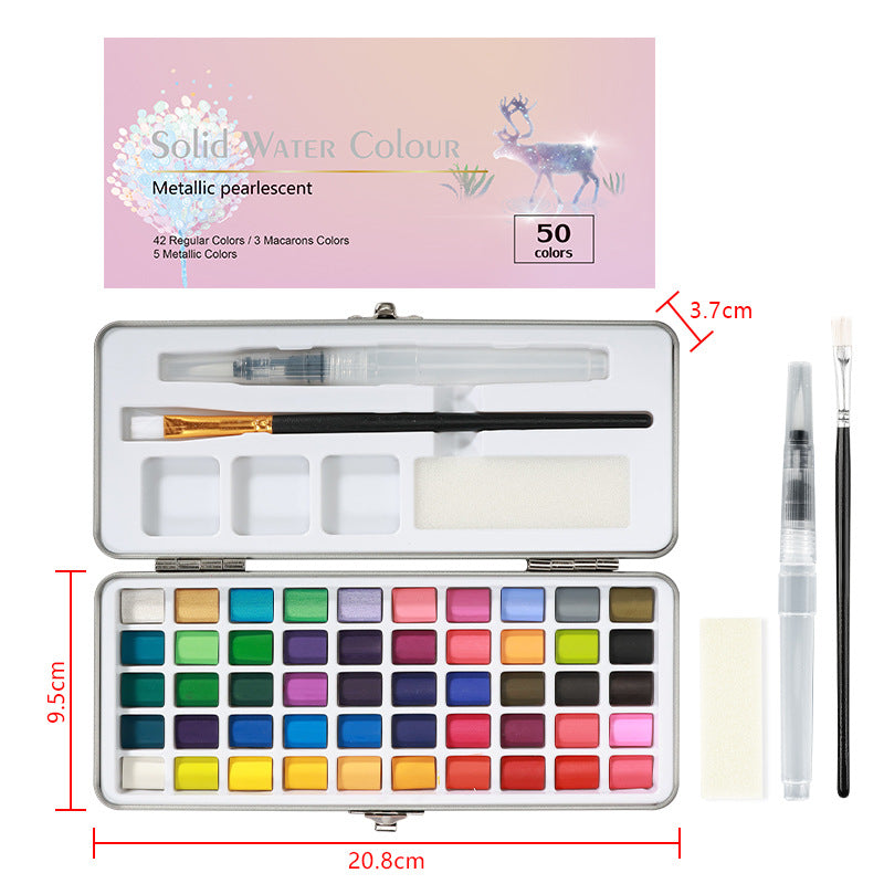 Metallic and pearlescent watercolor paints for artists, ideal for shimmering artwork
