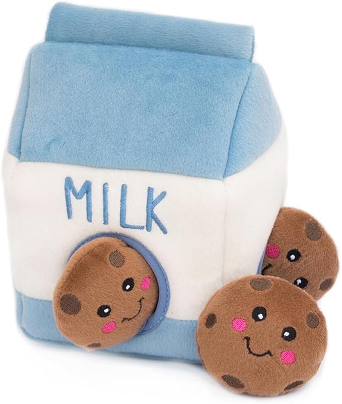 Milk and cookie theme plush dog toy for indoor pet play