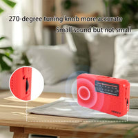 Mini AM FM radio suitable for indoor outdoor listening emergency use and hiking adventures

