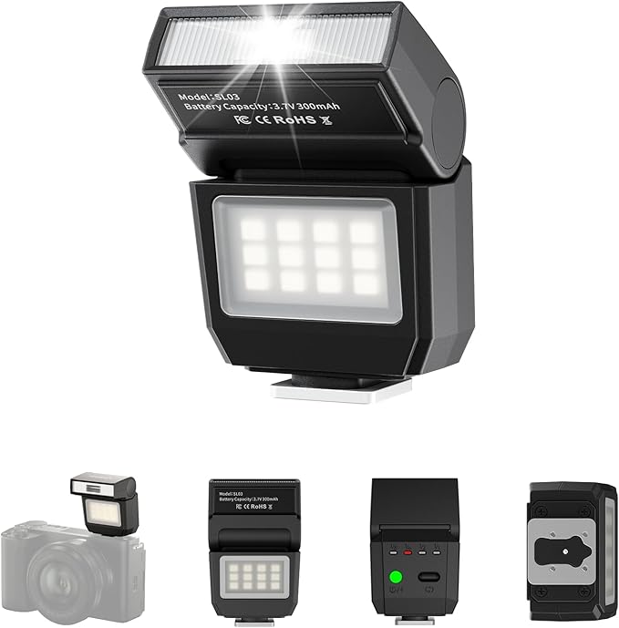 mini camera flash speedlite with led video light compact design