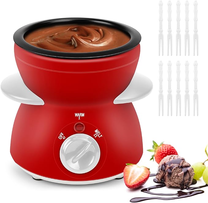 Mini electric chocolate melting pot with compact red design