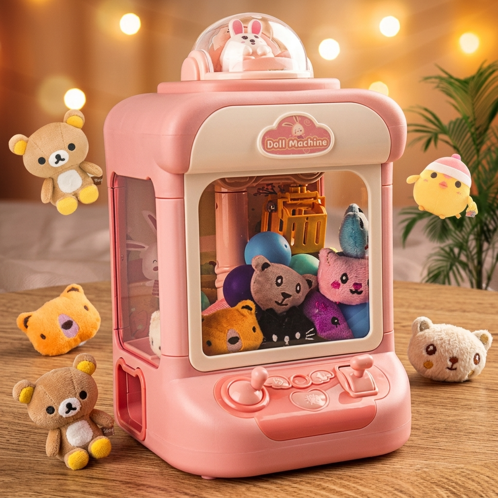 Mini claw machine for kids with unicorn design and 30 mini plush toys