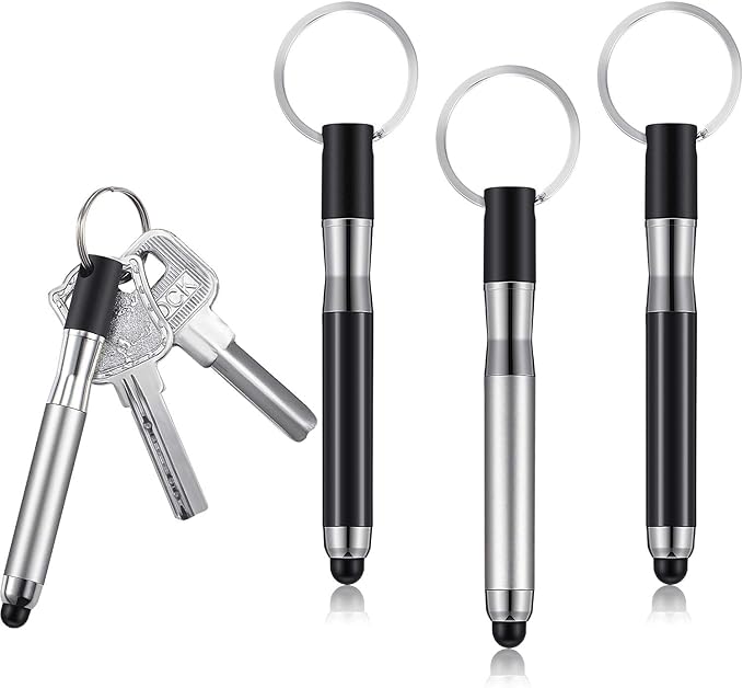 Four mini keychain stylus pens in rose gold silver black and gold