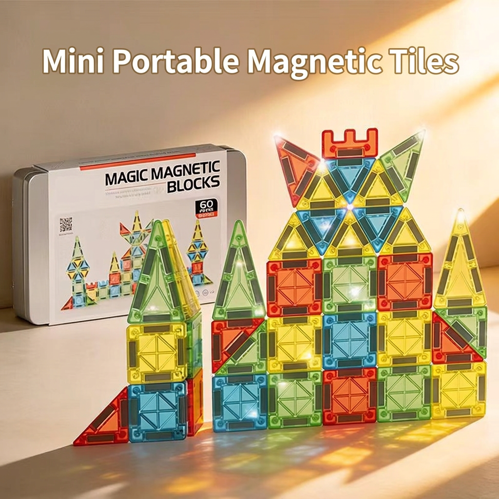 Mini magnetic tiles DIY multi-functional set for kids creative play and learning