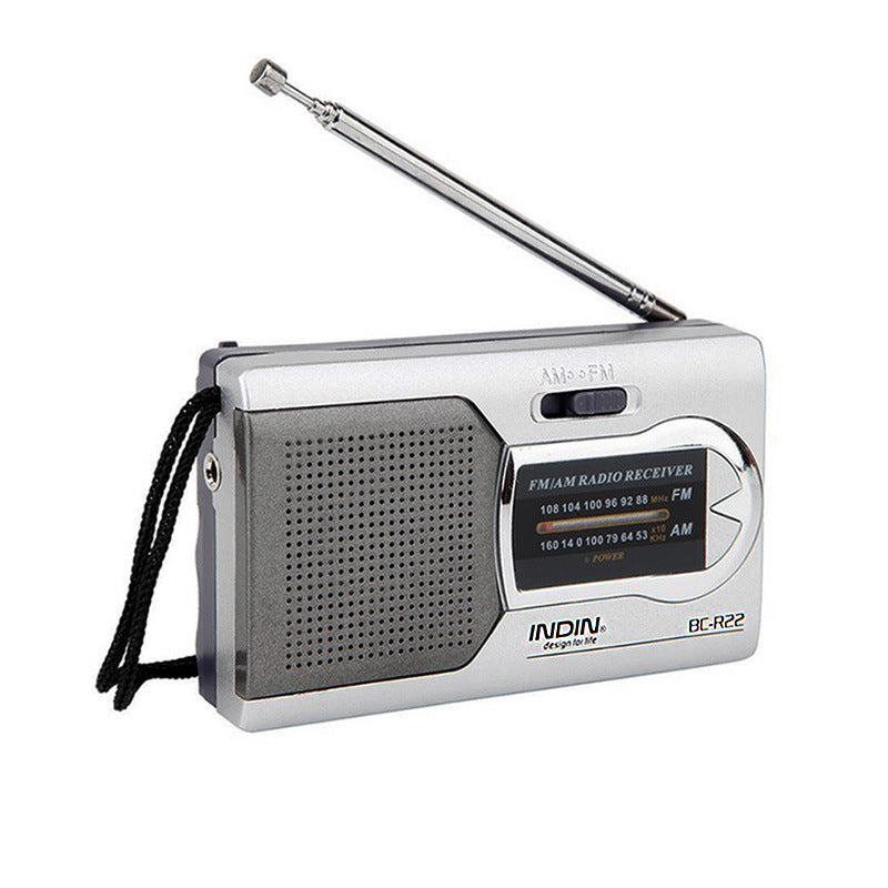 Mini pocket radio with built-in speaker and long range AM FM reception front view