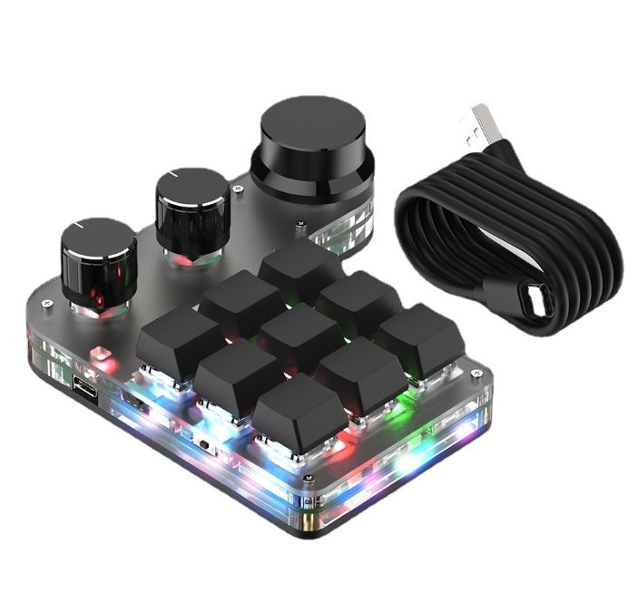 Mini programmable shortcut keyboard with rotary knob front view