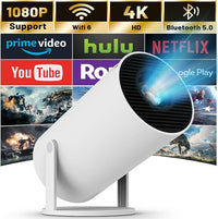 Mini Projector with WiFi 6 and Bluetooth, 4K 1080P Support, 180° Rotatable Screen, Portable Projector for Laptop, PC, Smartphone