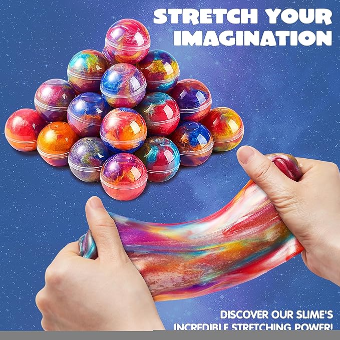 Mini slime toys with galaxy swirl design for sensory play