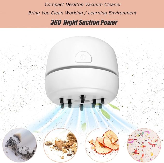 Mini Desktop Vacuum Cleaner for Keyboards, USB-powered and Rechargeable, White