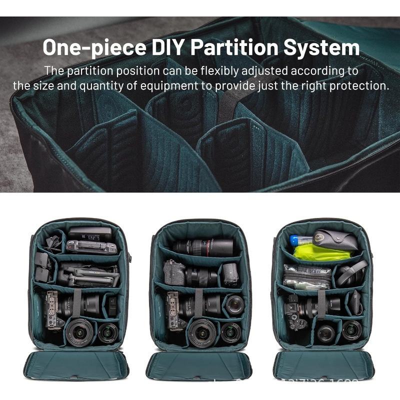 Open mirrorless camera storage backpack with padded interior