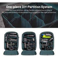 Open mirrorless camera storage backpack with padded interior