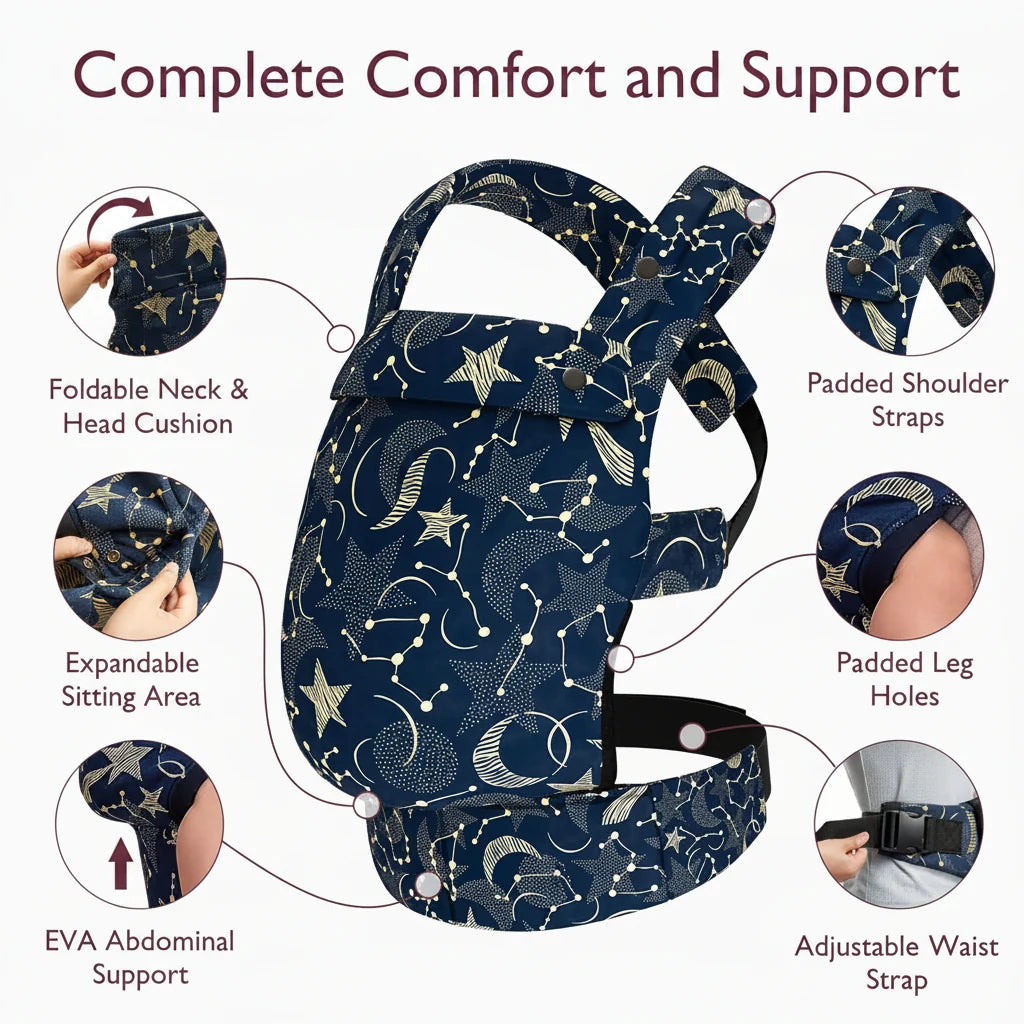Mom using a hands-free baby carrier with travel essentials for everyday outings