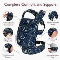 Mom using a hands-free baby carrier with travel essentials for everyday outings
