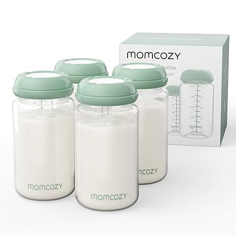 Set of 4 Momcozy Natural Baby Bottles, Wide-Neck, BPA-Free, 11 oz, Perfect for Breast Milk Storage