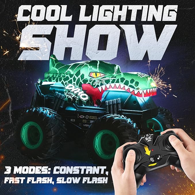 Monster truck RC car for kids with light, music, and spins