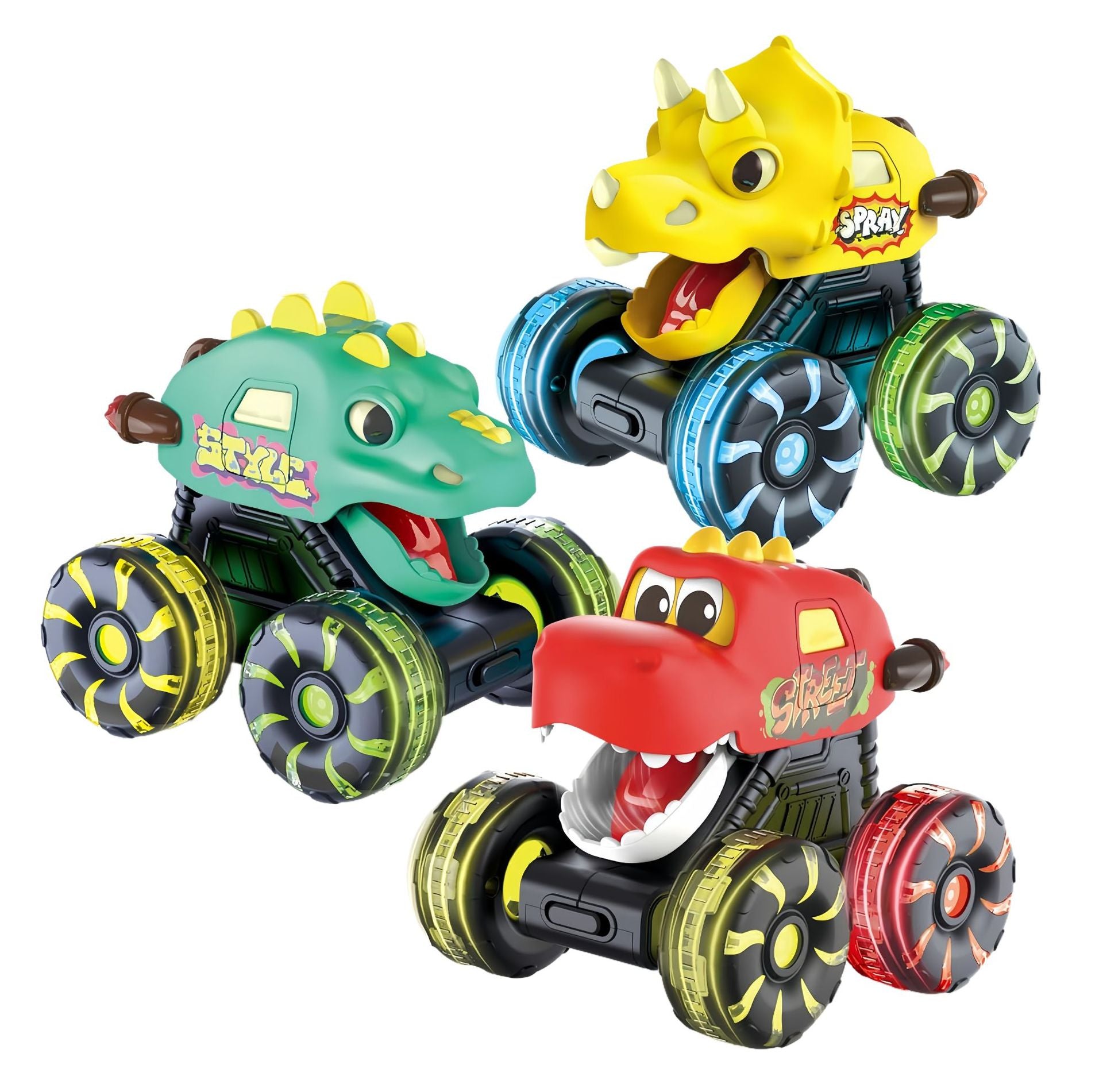Monster truck toys for toddlers with light up wheels dinosaur design
