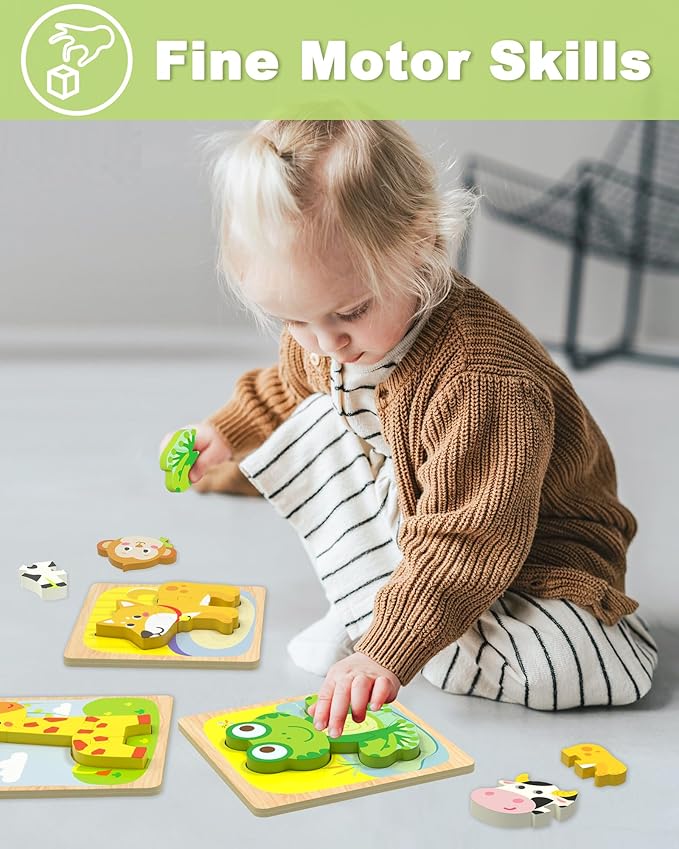 Montessori Animal Puzzles for Kids – 6 Piece Educational Toy for 1-3 Year Olds