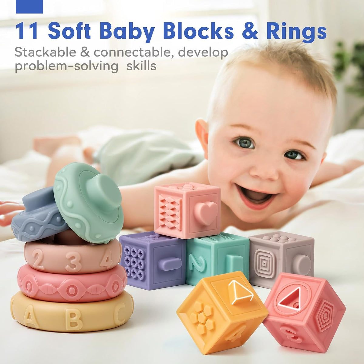 Assorted Montessori baby play toys showing the included pieces and shapes.