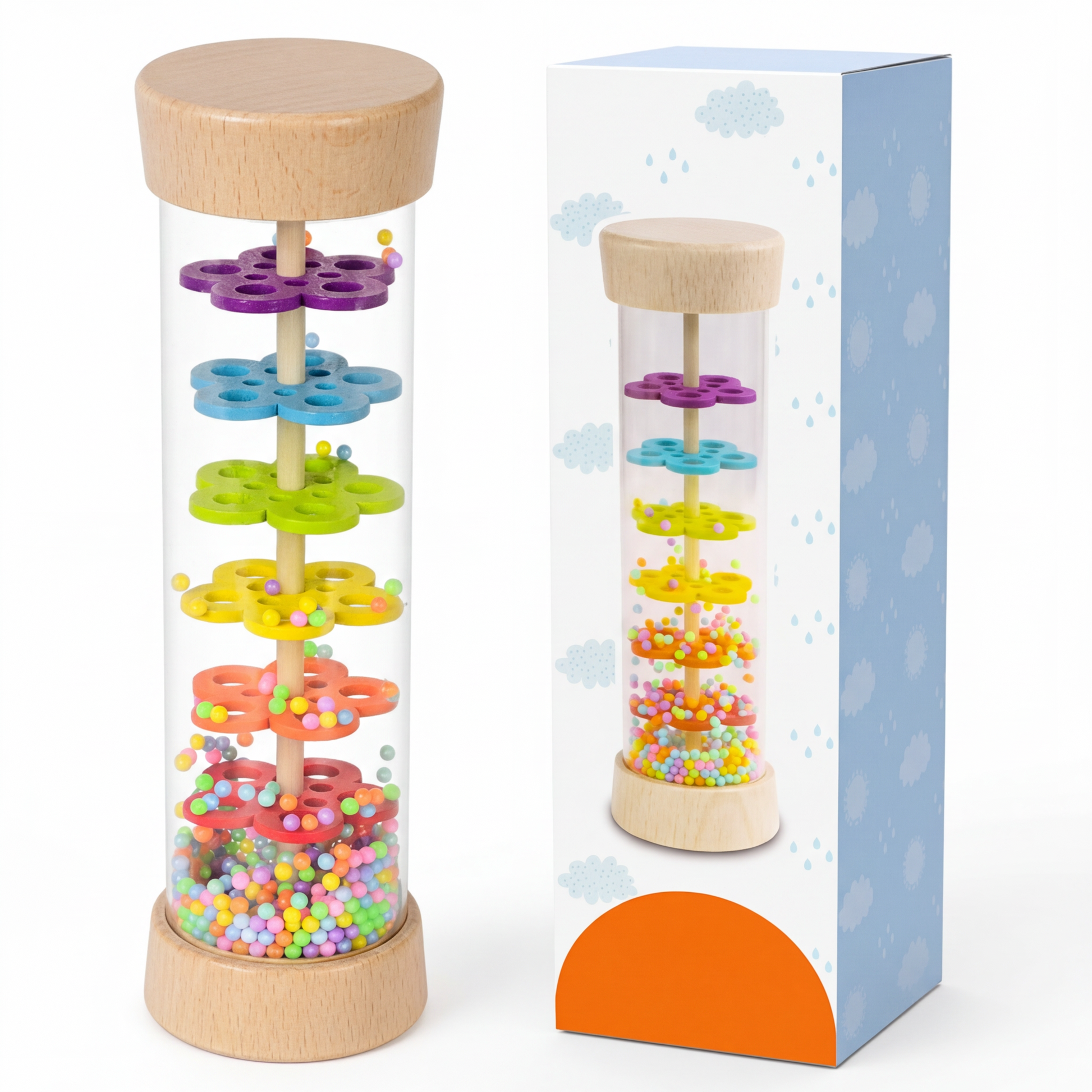 Montessori baby toys wooden rain stick rattle sensory toy for infants 6-12 months