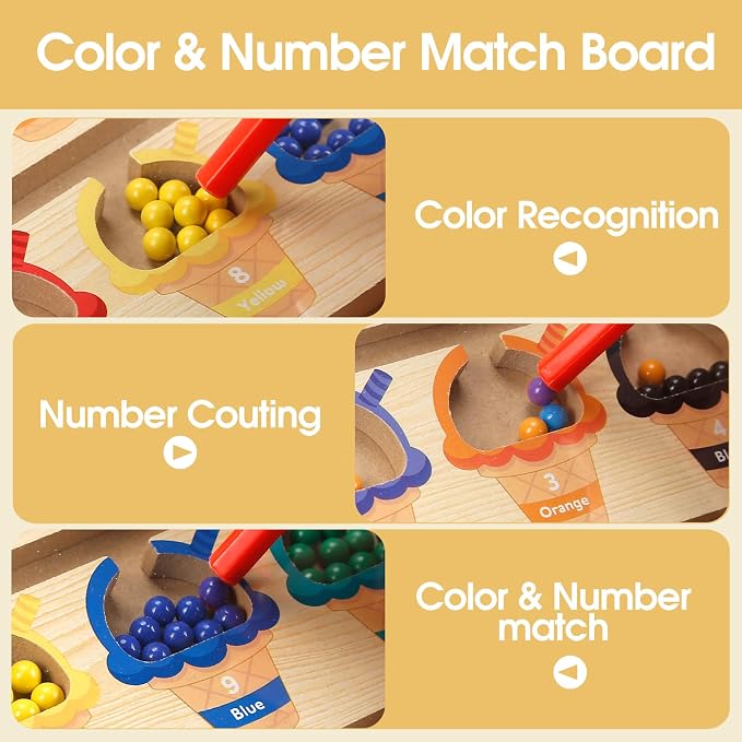 Montessori magnetic color and number maze toy with wooden puzzle board for toddlers