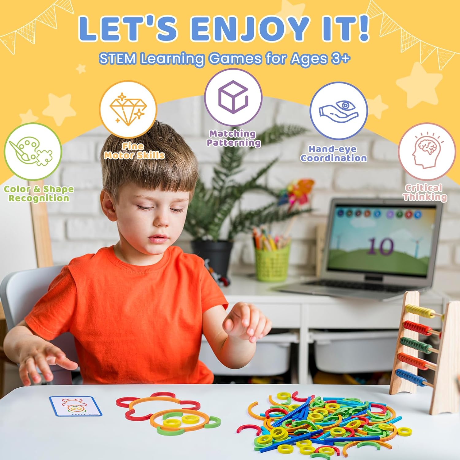 Montessori STEM pattern blocks toy educational learning toy for preschool kids