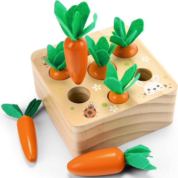 Montessori Wooden Toy Shape Sorting Matching Puzzle Carrot Harvest Game Toy Developmental Learning Toy for Toddlers 6 to 24 Months