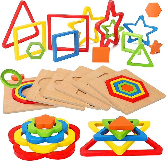 Montessori wooden shape sorting puzzle toddler learning toy for 1-3 year old kids