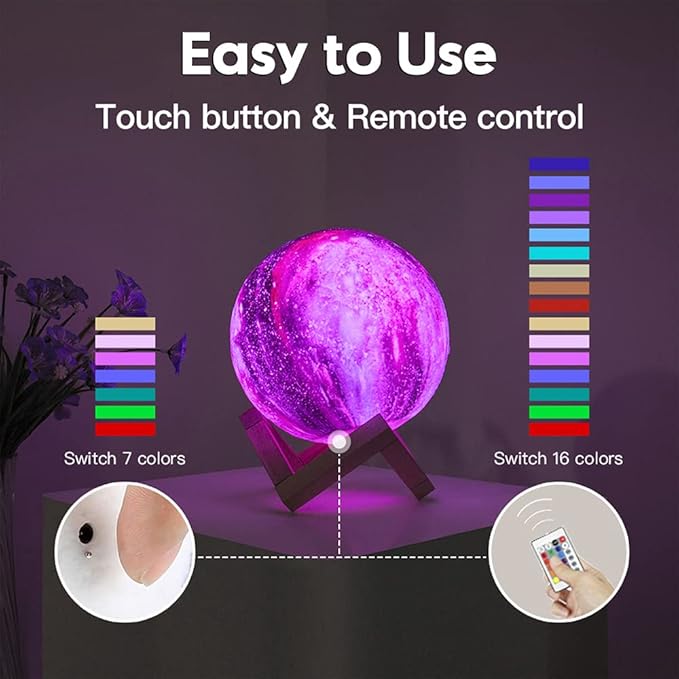 LED moon lamp with remote control for color and brightness